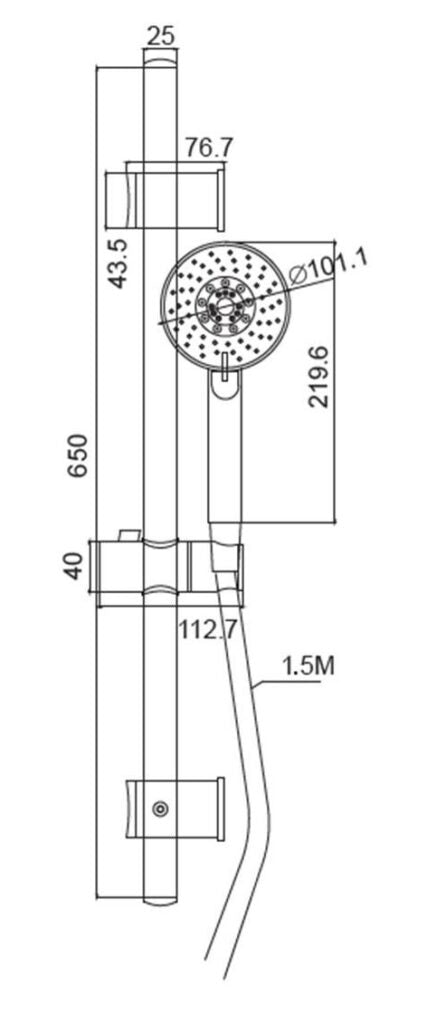 New line asta doccia 65 cm con doccetta 5 jet cromo
