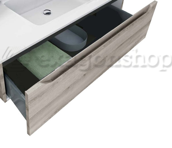 Mobile Bagno Teak 90x50 Amalfi Un Cassetto E Lavabo Integrato In Mineralmarmo