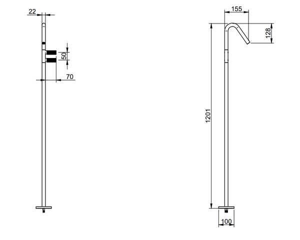 Treemme 22mm miscelatore lavabo da terra parti esterne senza parte incasso inox satinato