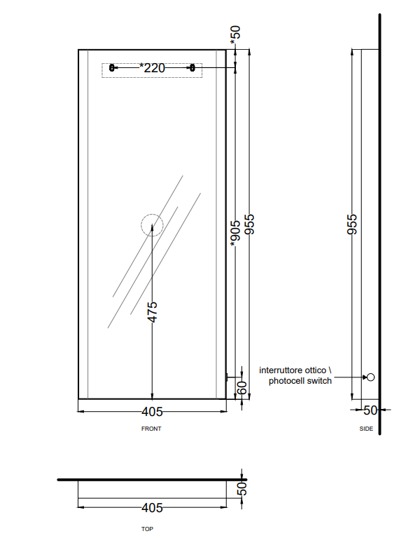 Cielo Arcadia Argo Specchio 40x95 A Parete Con Luce Led E Struttura In Metallo Cemento