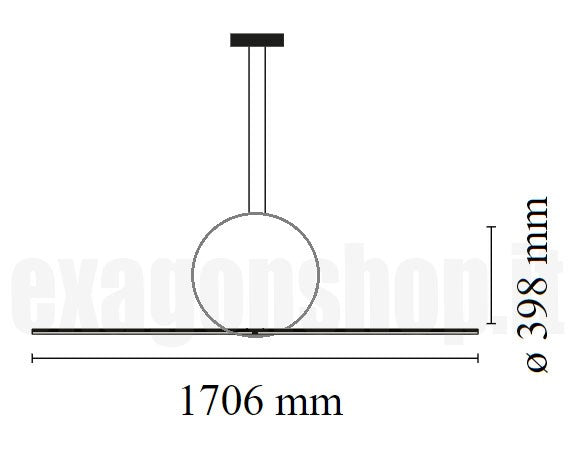 Flos Arrangements Line Round Small Lampada 170 cm sospesa, vista posteriore con attacco elettrico