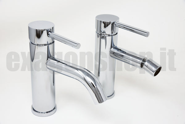 Set miscelatori Lavabo E Bidet con Piletta click clack inox visto dall'alto con scarico e interno visibili - Exagonshop