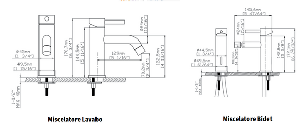 Set miscelatori Lavabo E Bidet con Piletta click clack inox ambientato su piano bagno con accessori - Exagonshop