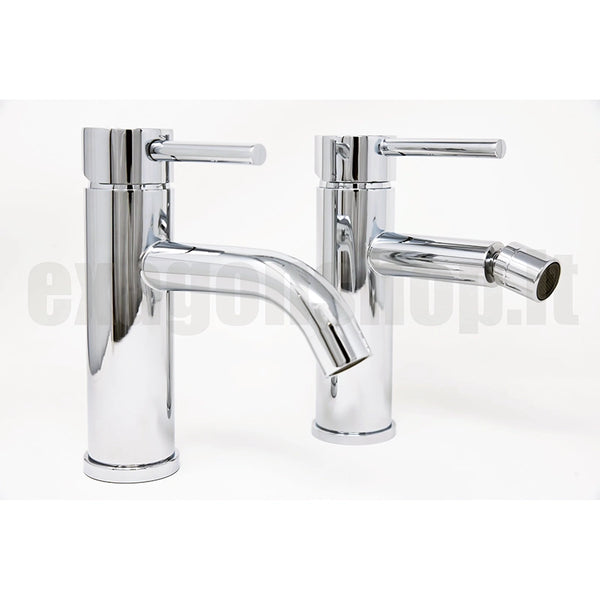 Set miscelatori Lavabo E Bidet con Piletta click clack inox, vista laterale del profilo e della forma - Exagonshop