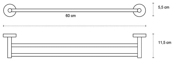 New Line N2 Portasciugamani 60 Cm tondo Doppio In Acciaio Inox Cromo