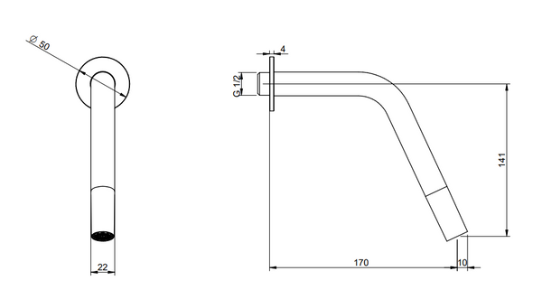 Treemme 22mm bocca lavabo a muro 17 cm senza parte incasso inox satinato