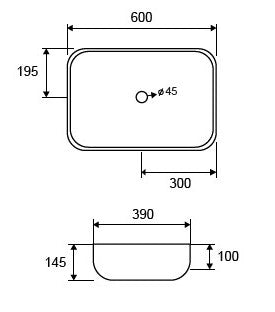 New Line Quadro Lavabo 60x39 Da Appoggio Rettangolare In Porcellana nero Opaco