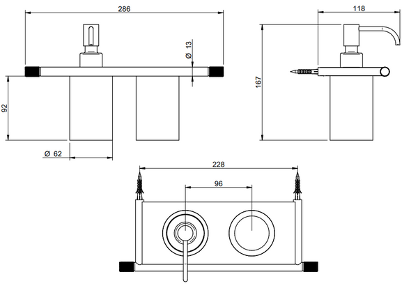 Treemme 22mm IT8371ISZZZZ portaspazzolini con portasapone liquido a muro bianco inox satinato