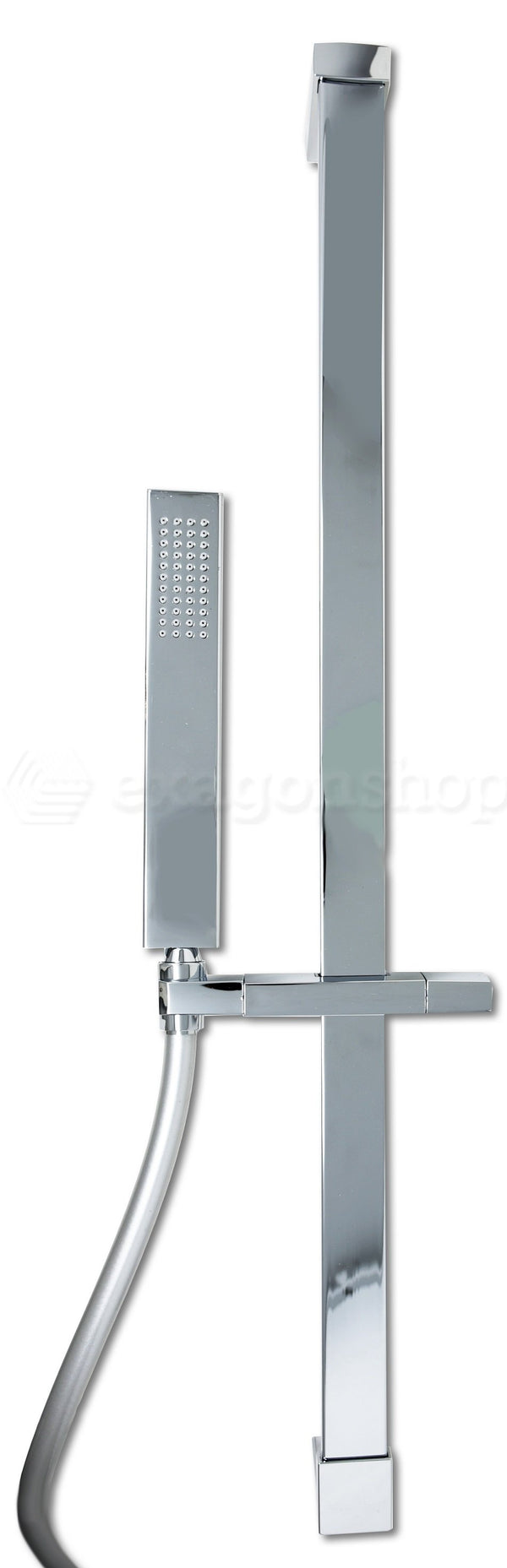 Asta doccia con saliscendi doccetta quadra in ottone e flessibile in pvc cromo