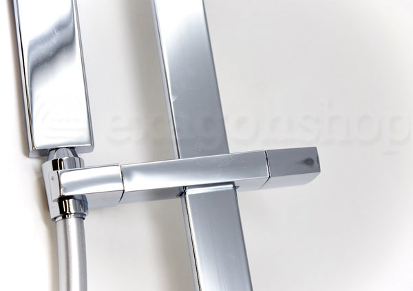 Asta doccia con saliscendi doccetta quadra in ottone e flessibile in pvc cromo