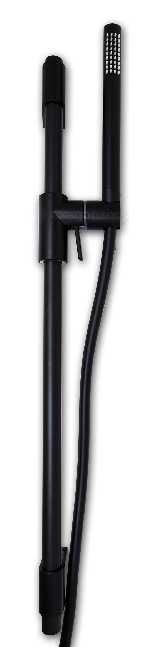 Asta doccia con saliscendi doccetta tonda in ottone e flessibile in pvc nero opaco