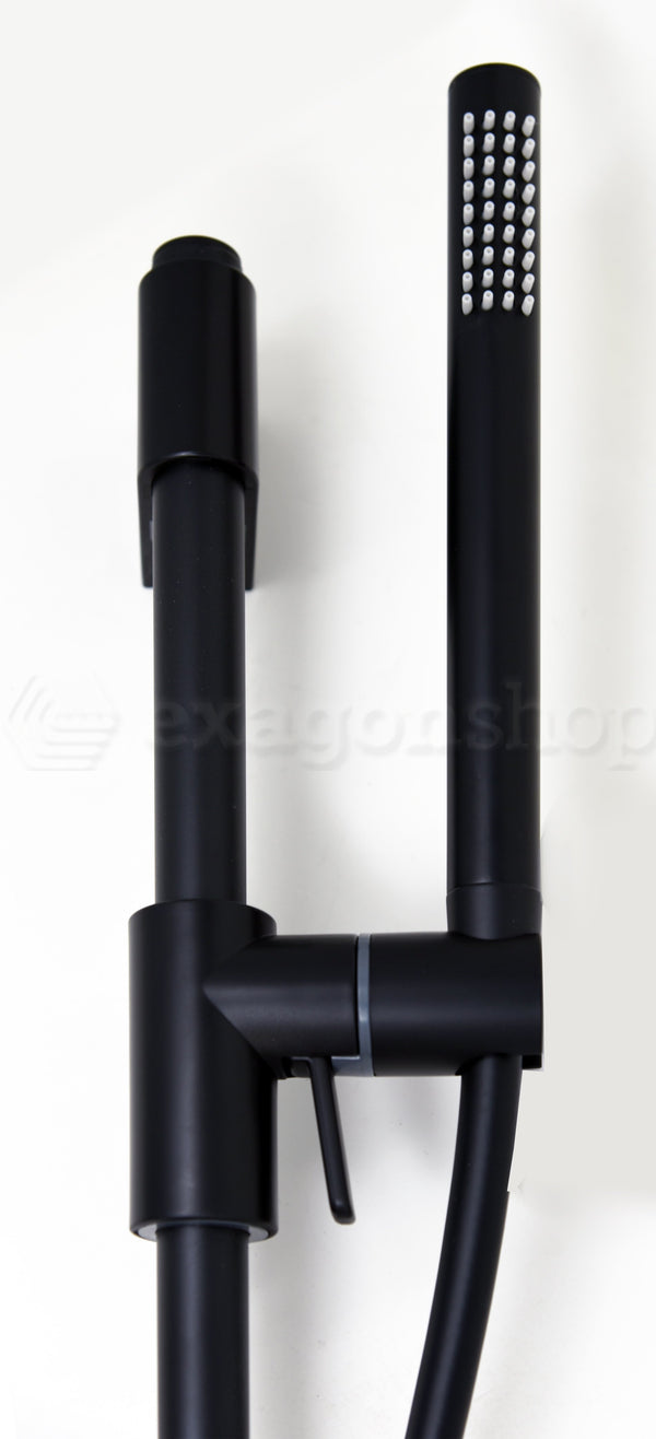 Asta doccia con saliscendi doccetta tonda in ottone e flessibile in pvc nero opaco