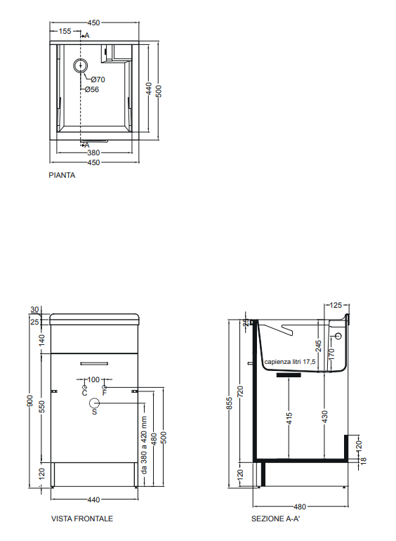 Colavene Swash mobile lavatoio 45x50 con apertura anta a sinistra e tavola lavapanni bianco lucido
