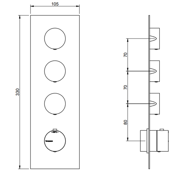 Treemme 3.6 RWIT2594IS03 miscelatore doccia termostatico a muro 3 uscite senza parte incasso inox satinato