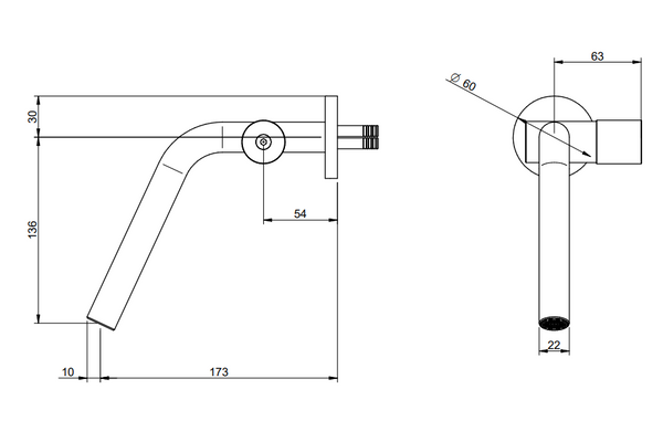 Treemme 22mm miscelatore lavabo a muro senza parte incasso inox satinato RWIT1151IS03