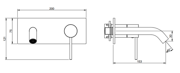 Treemme 40mm miscelatore lavabo a muro senza parte incasso inox satinato