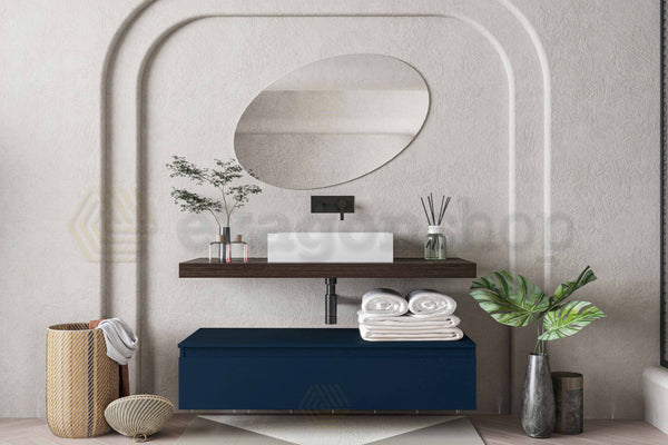 Mobile bagno caffe blu opaco 120x50 Oasy un cassetto con top e lavabo rettangolare da appoggio