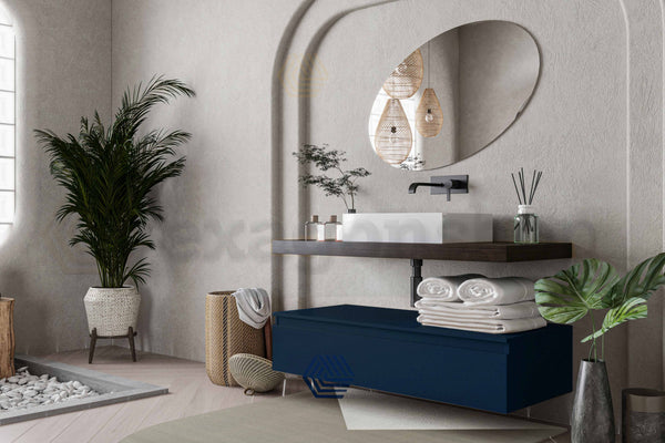 Mobile bagno caffe blu opaco 120x50 Oasy con top e lavabo da appoggio