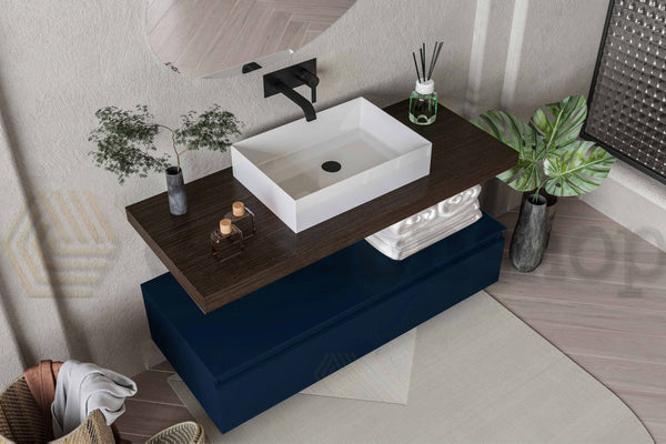 Mobile bagno caffe blu opaco 120x50 Oasy un cassetto con top e lavabo rettangolare da appoggio