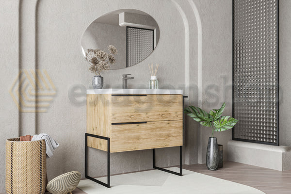Mobile bagno Quercia naturale 100x45 Venezia a pavimento con portasciugamani e Lavabo