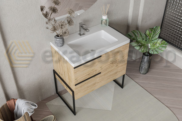 Mobile bagno Quercia naturale 100x45 Venezia a pavimento con portasciugamani e Lavabo