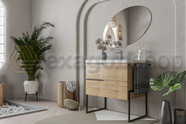 Mobile bagno Quercia naturale 100x45 Venezia a pavimento con portasciugamani e Lavabo