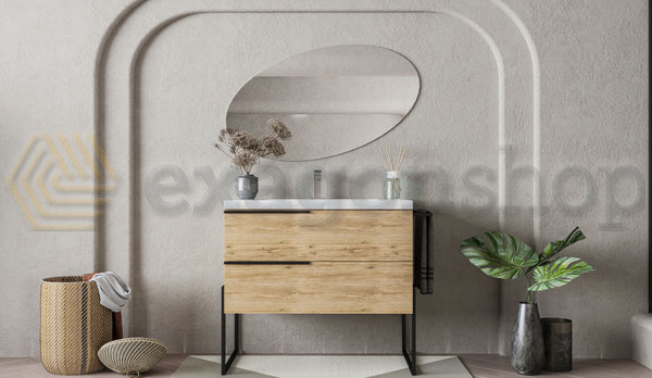 Mobile bagno Quercia naturale 100x45 Venezia a pavimento con portasciugamani e Lavabo