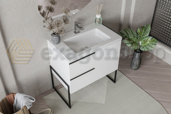 Mobile bagno Bianco Lucido 100x45 Venezia a pavimento due cassetti con portasciugamani e Lavabo