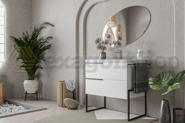 Mobile bagno Bianco Lucido 100x45 Venezia a pavimento due cassetti con portasciugamani e Lavabo