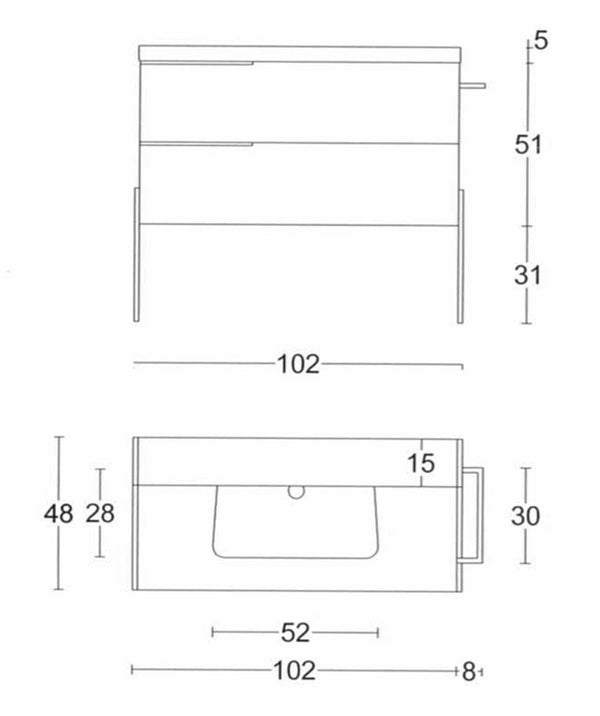 Mobile bagno Bianco Lucido 100x45 Venezia a pavimento due cassetti con portasciugamani e Lavabo