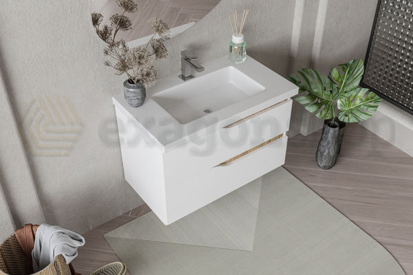 Mobile bagno 80x46 Gaia quercia naturale bianco lucido con lavabo