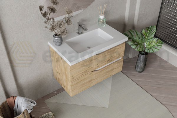 Mobile bagno 100x46 Gaia quercia naturale bianco lucido con lavabo in ceramica