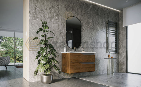 Mobile bagno 80x46 noce tortora opaco Gaia con lavabo in ceramica