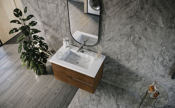 Mobile bagno 80x46 noce tortora opaco Gaia con lavabo in ceramica