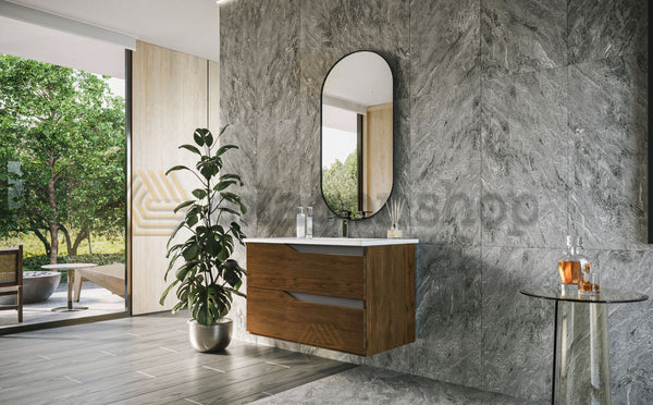 Mobile bagno 80x46 noce tortora opaco Gaia con lavabo in ceramica