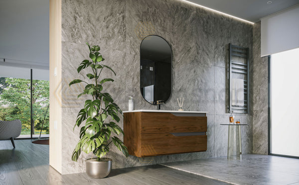 Mobile bagno noce 100x46 Gaia con lavabo in ceramica