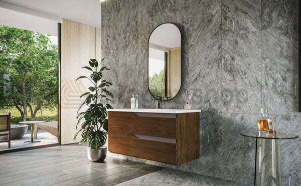 Mobile bagno noce 100x46 Gaia con lavabo in ceramica