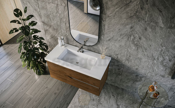 Mobile bagno noce 100x46 Gaia con lavabo in ceramica