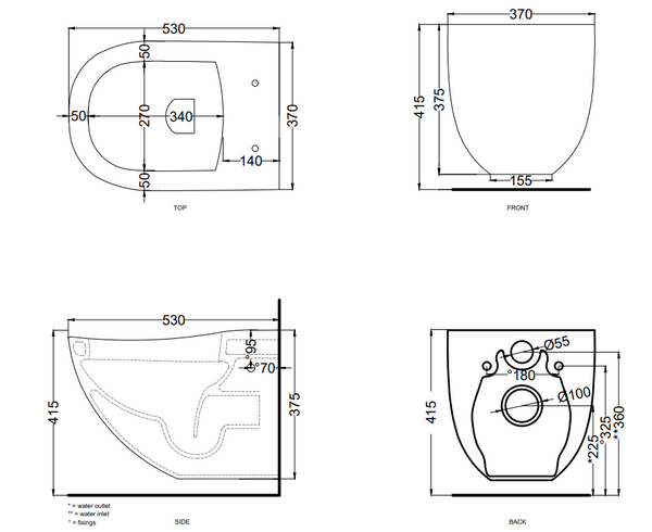 Cielo Fluid Wc Sospeso Senza Sedile Completo Di Fissaggi In Ceramica Nero Lucido