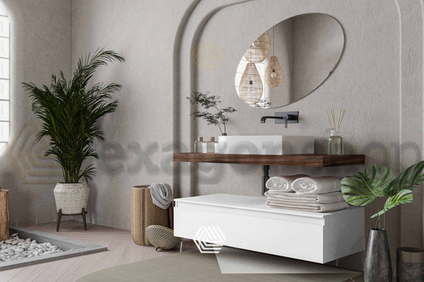 Mobile bagno tabacco bianco lucido 80x50 Oasy un cassetto con top e lavabo rettangolare da appoggio