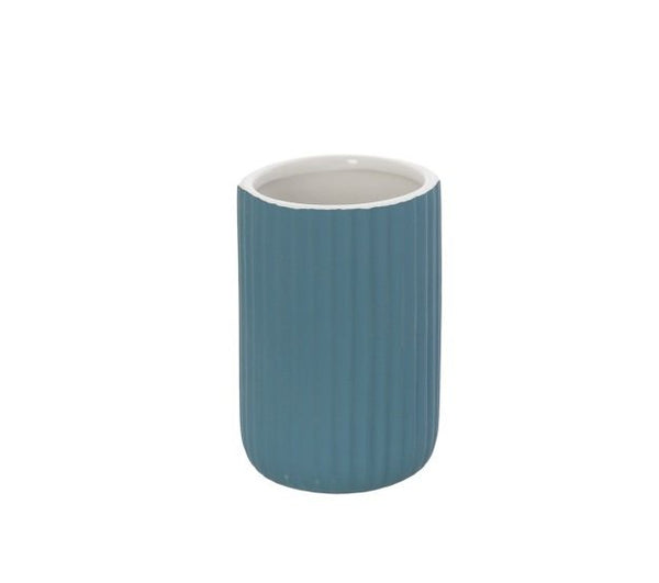 Set portaspazzolini dispenser portasapone e portascopino in ceramica blu pastello Color