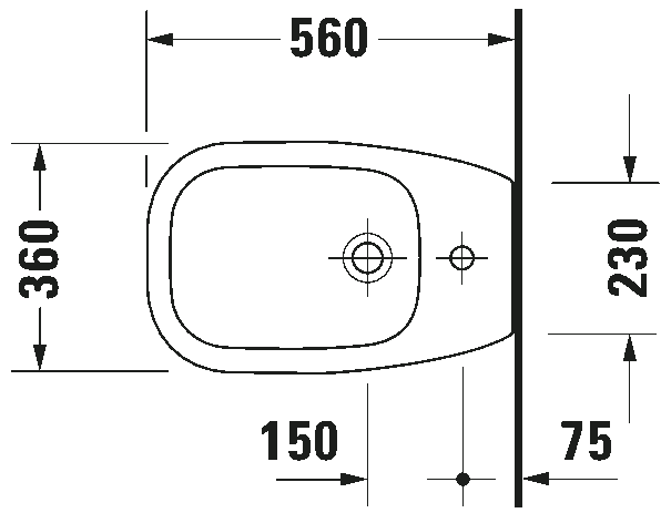 Bidet filo muro Monoforo Con Troppo Pieno Bianco rubinetto non incluso D-code 22411000002 Duravit