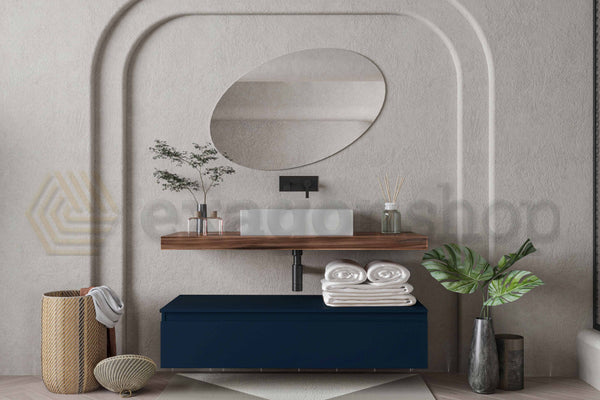 Mobile bagno tabacco blu opaco 120x50 Oasy un cassetto con top e lavabo rettangolare da appoggio