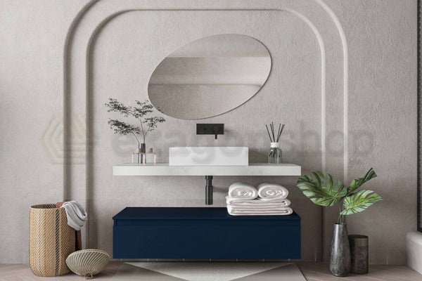Mobile bagno grigio blu opaco 120x50 Oasy un cassetto con top e lavabo rettangolare da appoggio