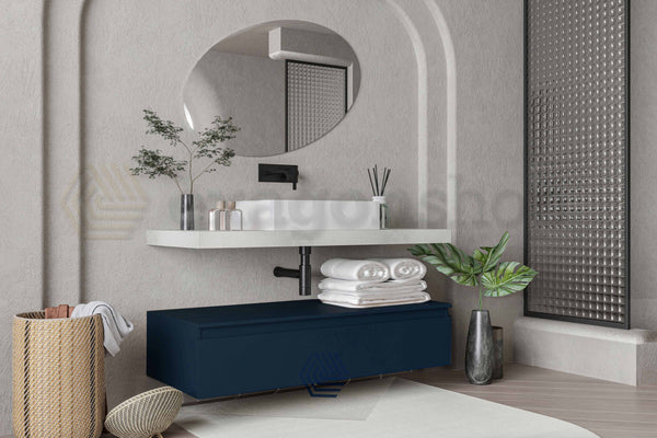 Mobile bagno grigio blu opaco 120x50 Oasy un cassetto con top e lavabo rettangolare da appoggio