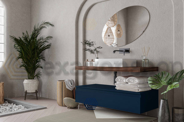 Mobile bagno tabacco blu opaco 120x50 Oasy un cassetto con top e lavabo rettangolare da appoggio