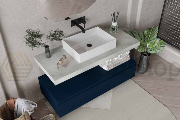 Mobile bagno grigio blu opaco 120x50 Oasy un cassetto con top e lavabo rettangolare da appoggio