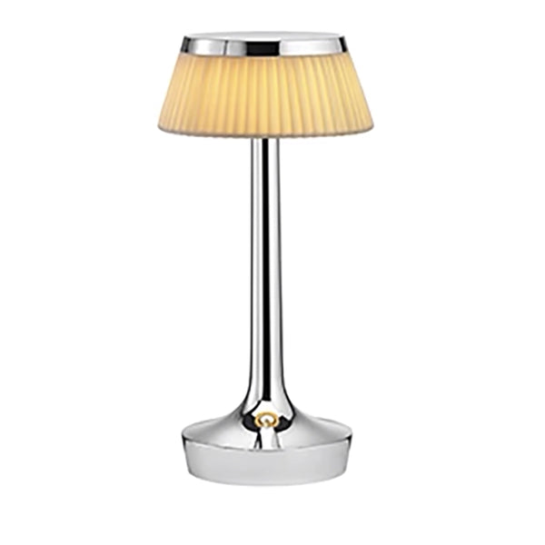 FLOS Bon Jour Unplugged Lampada da tavolo Ricaricabile cromo/corona tessuto