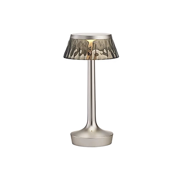 FLOS Bon Jour Unplugged Lampada da tavolo Ricaricabile 10 cm cromo opaco e corona fumè