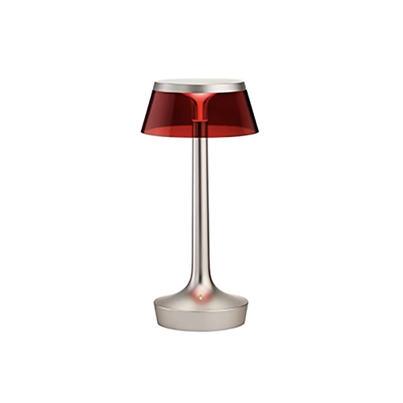 FLOS Bon Jour Unplugged Lampada da tavolo Ricaricabile cromo opaco corona rossa